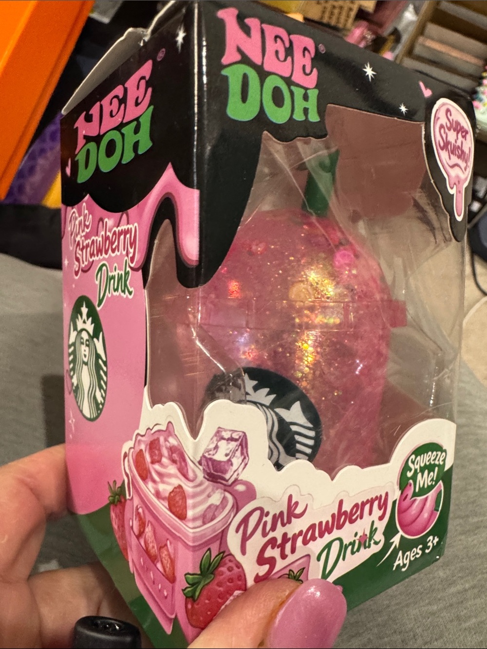 Pink Strawberry Drink Squishy Toy - Pink